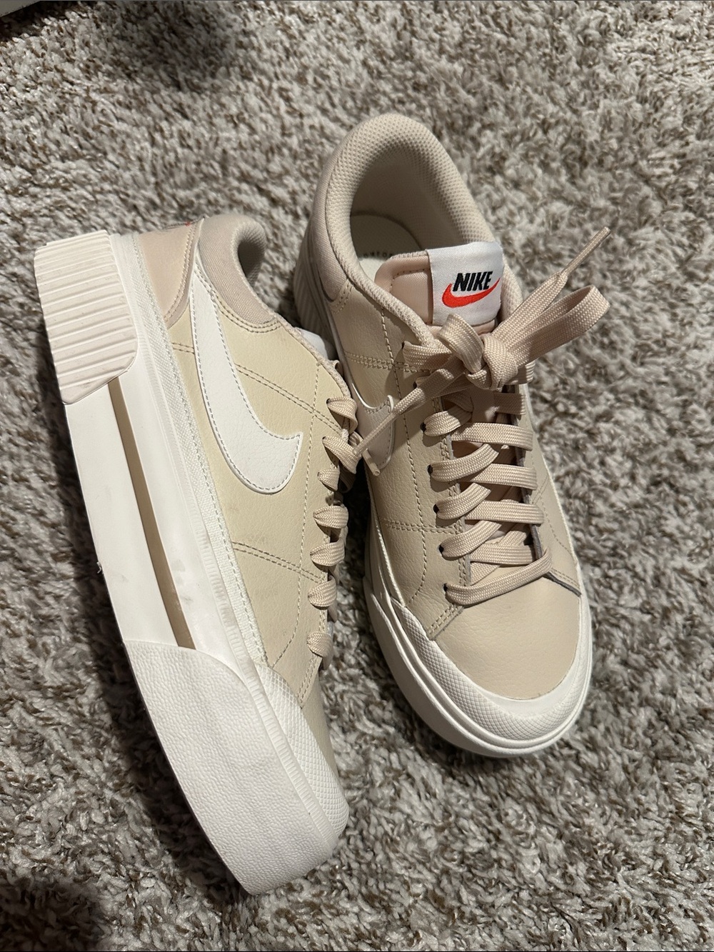 Nike Tan Platform Sneakers with White Swoosh